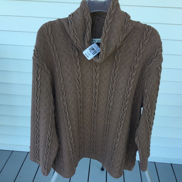 Indigo Soul Brown Mock Neck Long Sleeve Cable Knit Sweater, Large, and earrings - Picture 1 of 8
